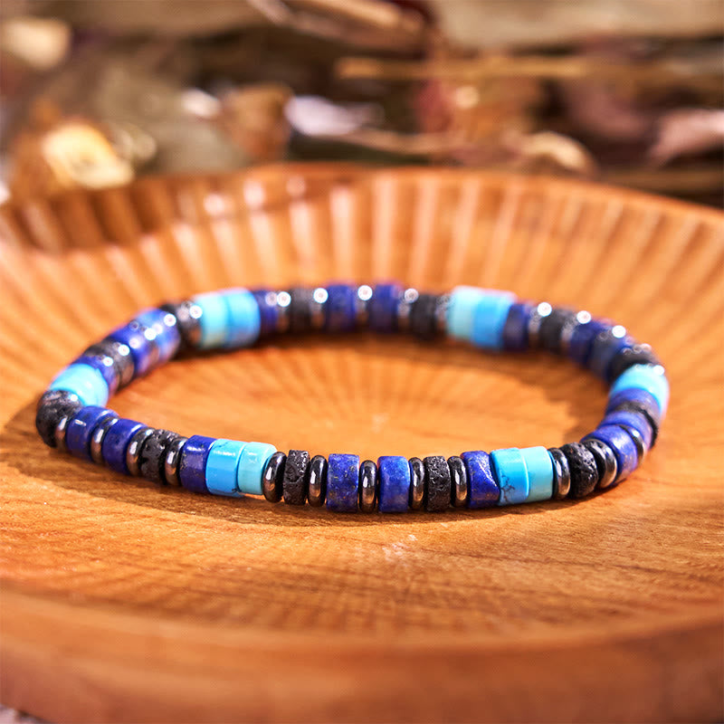 Buddha Stones Hematite Turquoise Lazurite Lava Rock Black Glitter Stone Support Bracelet - 6mm Hematite Turquoise Lazurite(Wrist Circumference: 14-16cm) - image 0