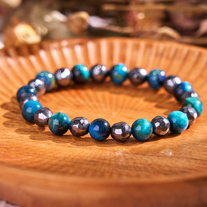 Buddha Stones 2Pcs Hematite Tiger Eye Blue Tiger Eye Powerful Bracelet Set - image 4