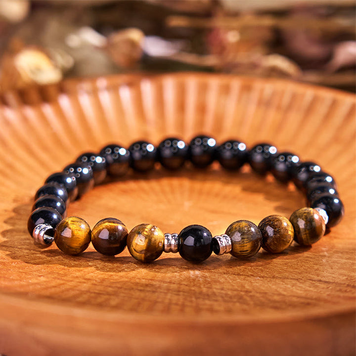 Buddha Stones 2Pcs Hematite Tiger Eye Blue Tiger Eye Powerful Bracelet Set - image 5