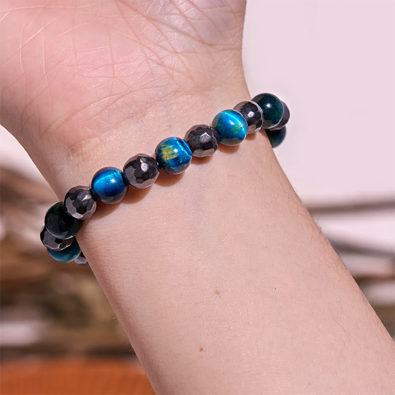 Buddha Stones 2Pcs Hematite Tiger Eye Blue Tiger Eye Powerful Bracelet Set - image 6