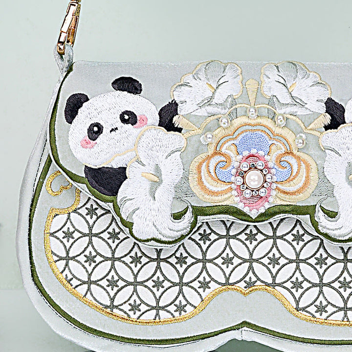 Buddha Stones Panda Flowers Gourd Pendant Shoulder Bag Crossbody Bag - Aquamarine Panda 25*16*3cm - image 6
