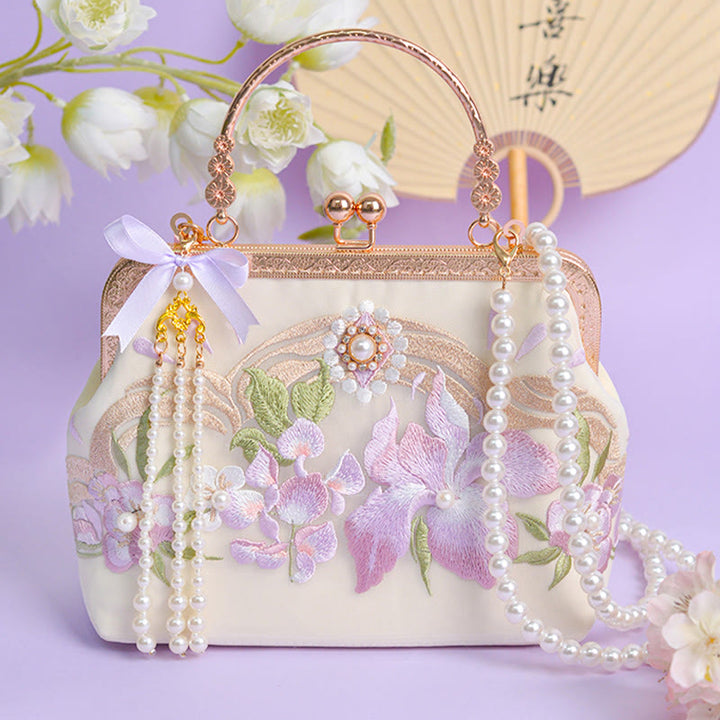 Buddha Stones Flowers Embroidered Tassel Pendant Pearl Metal Chain Crossbody Bag Handbags - image 2