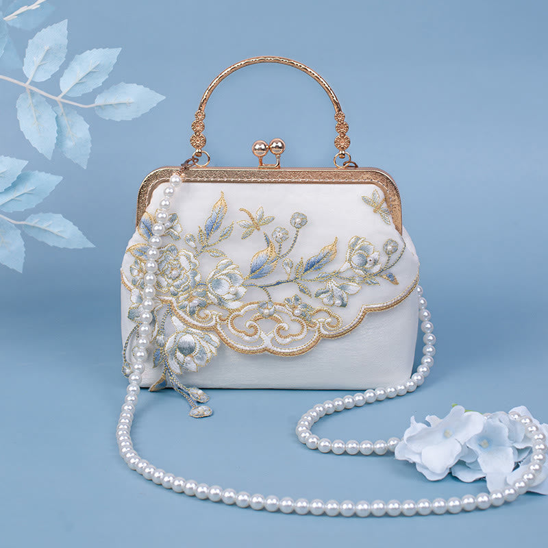 Buddha Stones Jasmine Flowers Embroidery Pearl Chain Crossbody Bag Handbags - image 5
