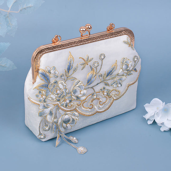 Buddha Stones Jasmine Flowers Embroidery Pearl Chain Crossbody Bag Handbags - image 2