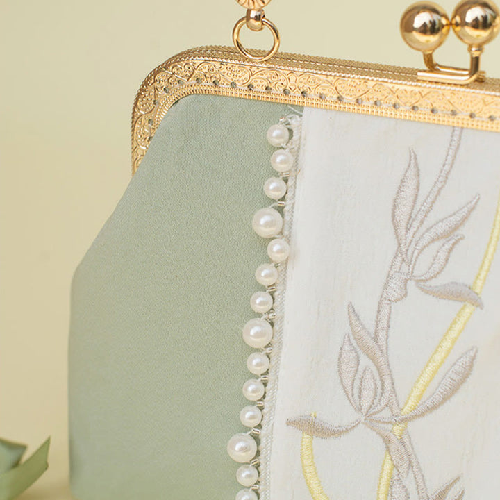 Buddha Stones Double-sided Flowers Embroidery Pearl Pendant Metal Chain Crossbody Bag Handbags - image 15