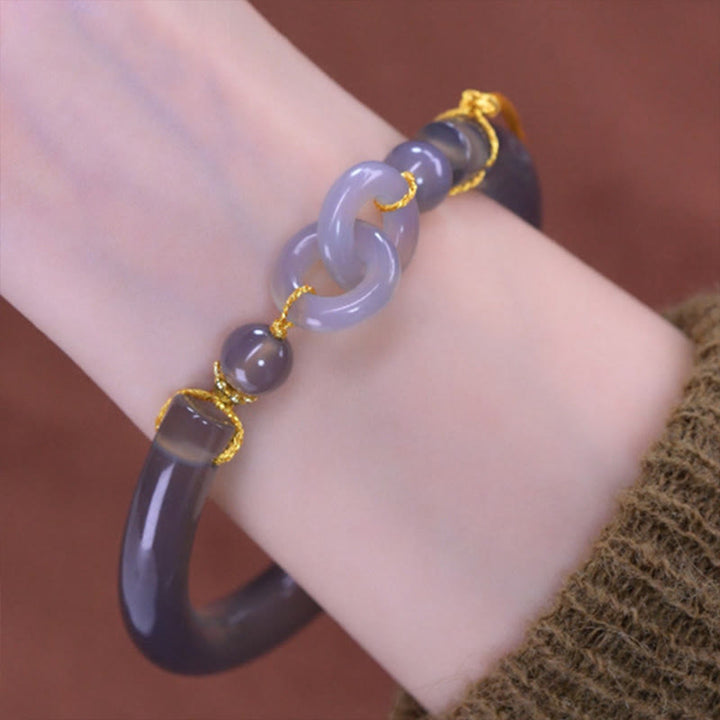 Buddha Stones Gray Agate Copper Hook Peace Cuff Half Bracelet Bangle - image 2
