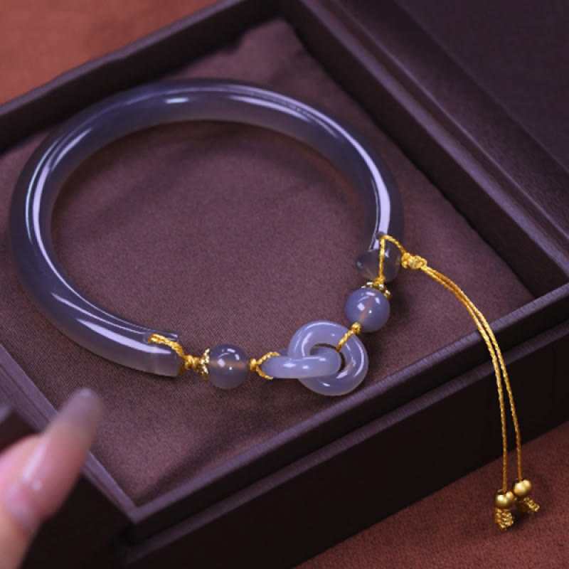 Buddha Stones Gray Agate Copper Hook Peace Cuff Half Bracelet Bangle - Gray Jade Copper(Adjustable) - image 0