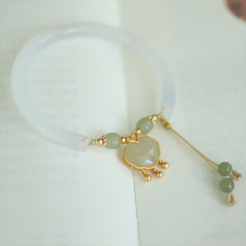 Buddha Stones Chalcedony Hetian Jade 925 Sterling Silver Auspicious Cloud Ruyi Lock Harmony Cuff Half Bracelet Bangle - image 7