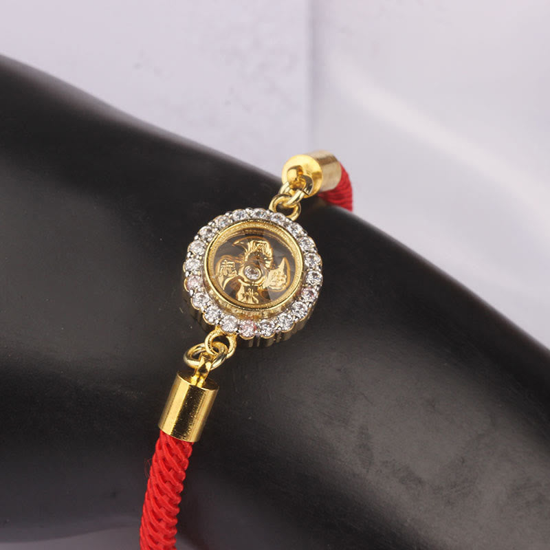 Buddha Stones Red String Copper Brass Rotatable Windmill Feng Sheng Shui Qi Protection Braided Bracelet - image 4