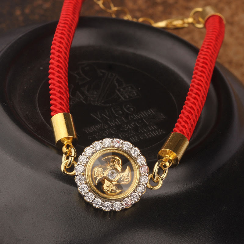Buddha Stones Red String Copper Brass Rotatable Windmill Feng Sheng Shui Qi Protection Braided Bracelet - image 3