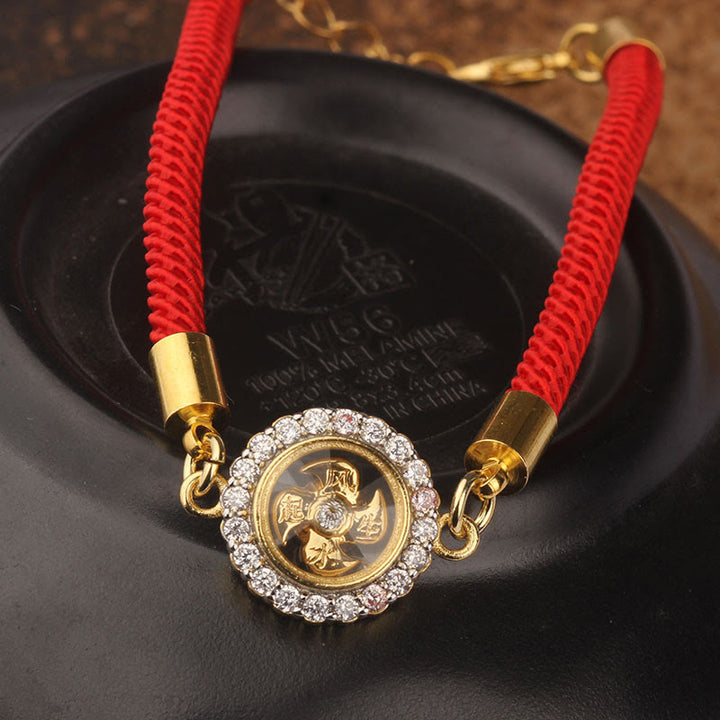 Buddha Stones Red String Copper Brass Rotatable Windmill Feng Sheng Shui Qi Protection Braided Bracelet - image 3