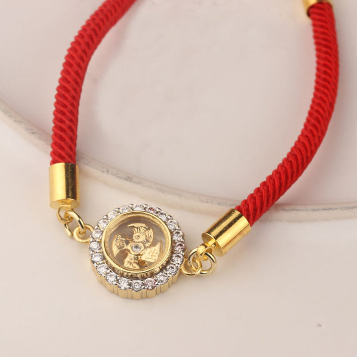 Buddha Stones Red String Copper Brass Rotatable Windmill Feng Sheng Shui Qi Protection Braided Bracelet - image 2