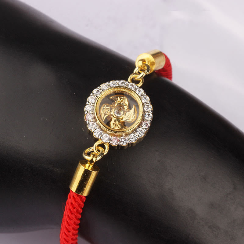 Buddha Stones Red String Copper Brass Rotatable Windmill Feng Sheng Shui Qi Protection Braided Bracelet - image 7