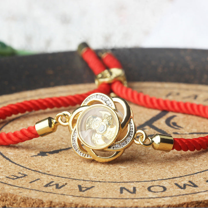 Buddha Stones Rotatable Plum Red String Copper Brass Windmill Feng Sheng Shui Qi Protection Braided Bracelet - image 8