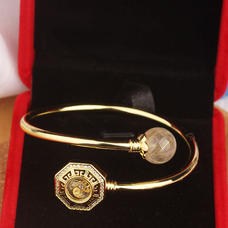 Buddha Stones Rutilated Quartz Copper Brass Rotatable Windmill Feng Sheng Shui Qi Courage Bracelet Bangle - image 13