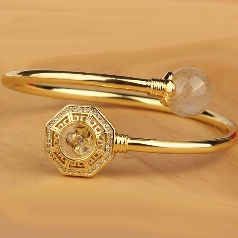 Buddha Stones Rutilated Quartz Copper Brass Rotatable Windmill Feng Sheng Shui Qi Courage Bracelet Bangle - image 12