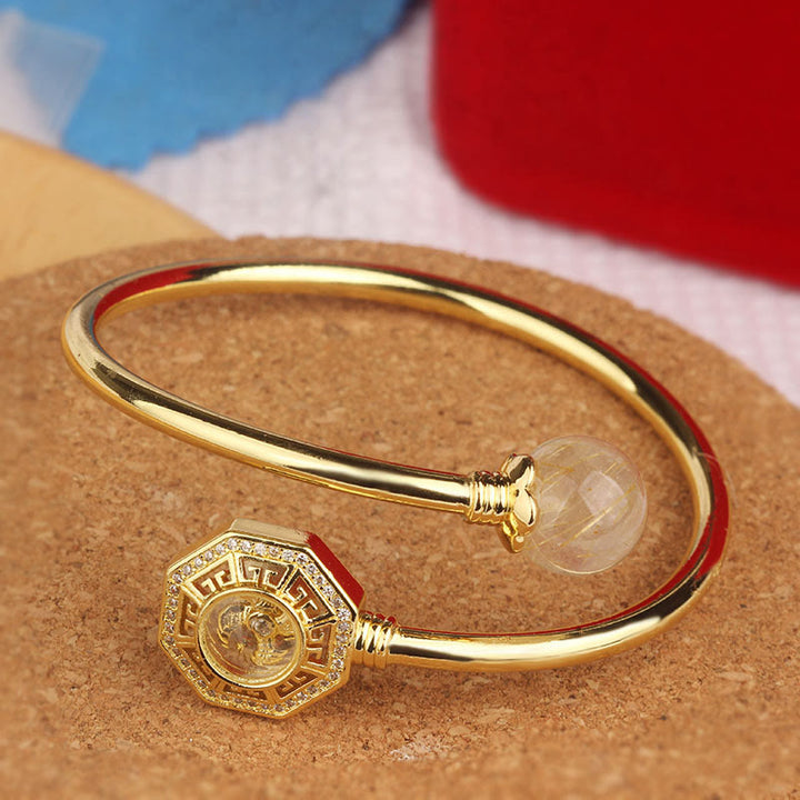 Buddha Stones Rutilated Quartz Copper Brass Rotatable Windmill Feng Sheng Shui Qi Courage Bracelet Bangle - image 14