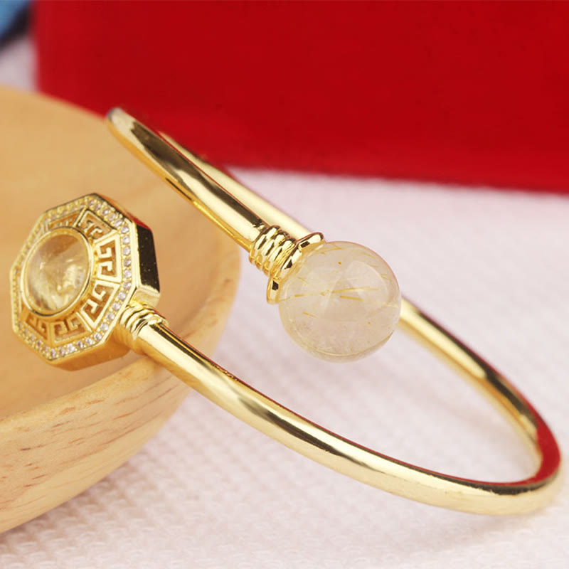 Buddha Stones Rutilated Quartz Copper Brass Rotatable Windmill Feng Sheng Shui Qi Courage Bracelet Bangle - image 10