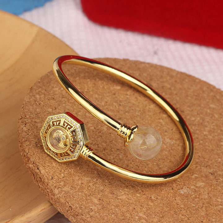 Buddha Stones Rutilated Quartz Copper Brass Rotatable Windmill Feng Sheng Shui Qi Courage Bracelet Bangle - image 16