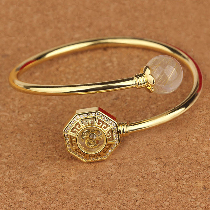 Buddha Stones Rutilated Quartz Copper Brass Rotatable Windmill Feng Sheng Shui Qi Courage Bracelet Bangle - image 9