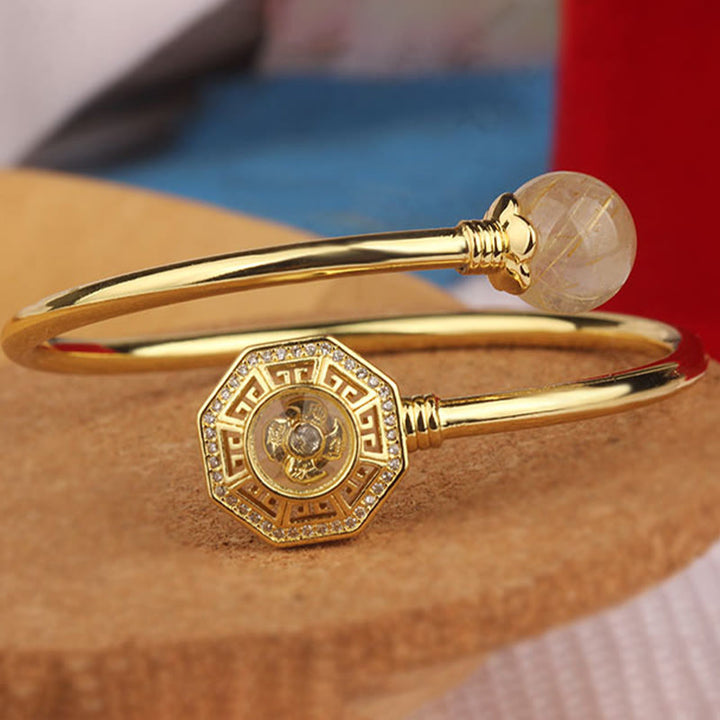 Buddha Stones Rutilated Quartz Copper Brass Rotatable Windmill Feng Sheng Shui Qi Courage Bracelet Bangle - image 15