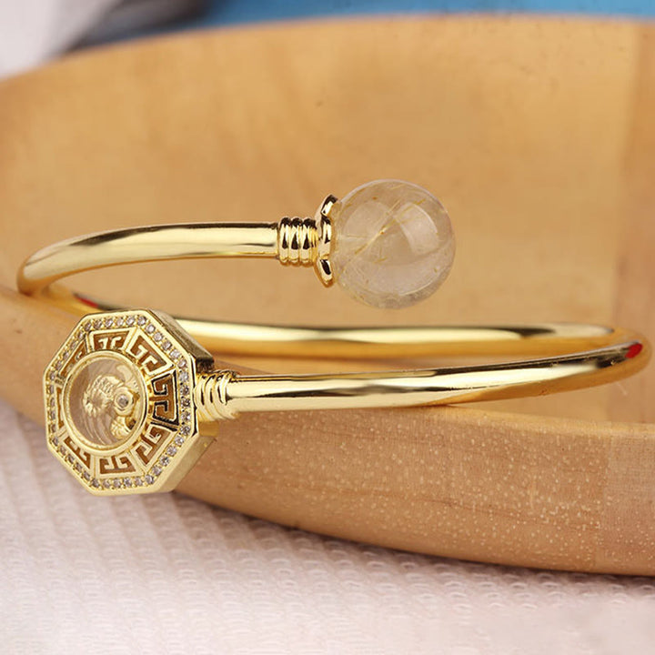 Buddha Stones Rutilated Quartz Copper Brass Rotatable Windmill Feng Sheng Shui Qi Courage Bracelet Bangle - image 11