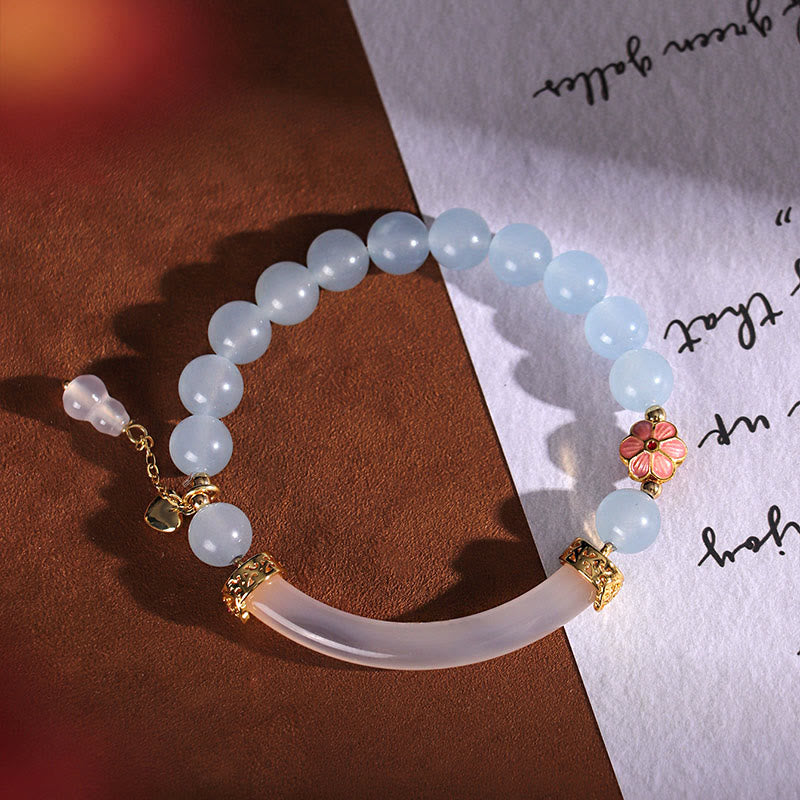 Buddha Stones Pink Crystal Blue Chalcedony Pearl Cuff Half Bracelet Bangle - image 11