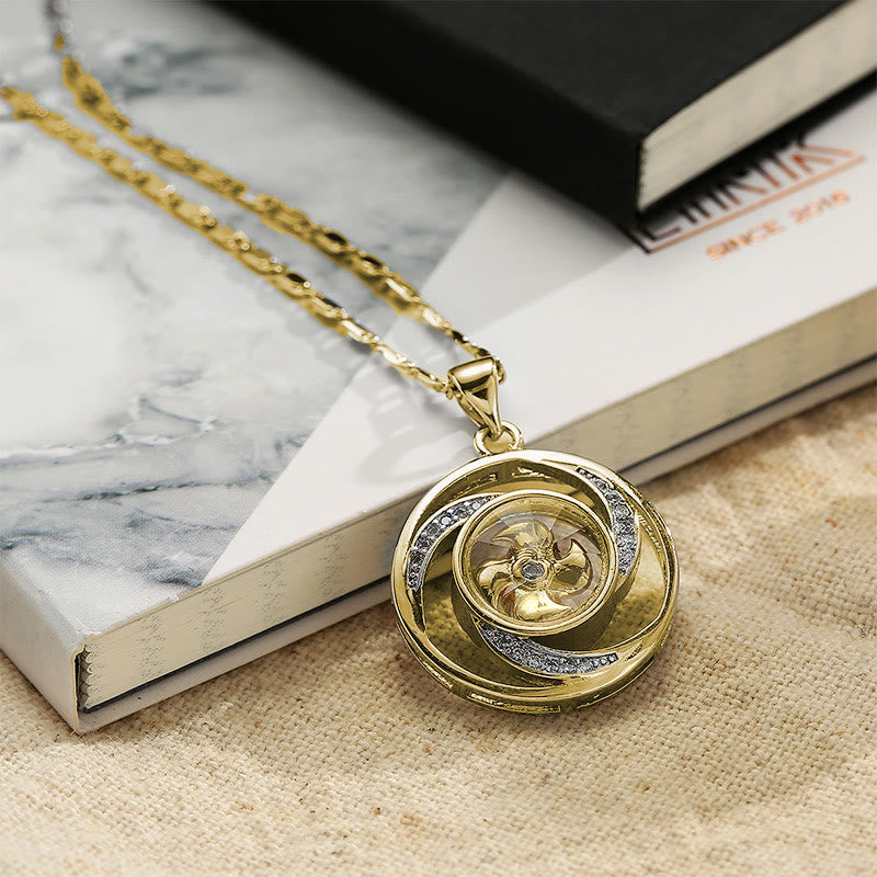 Buddha Stones Gold plated Copper Brass Rotatable Windmill Luck Necklace Pendant - image 16