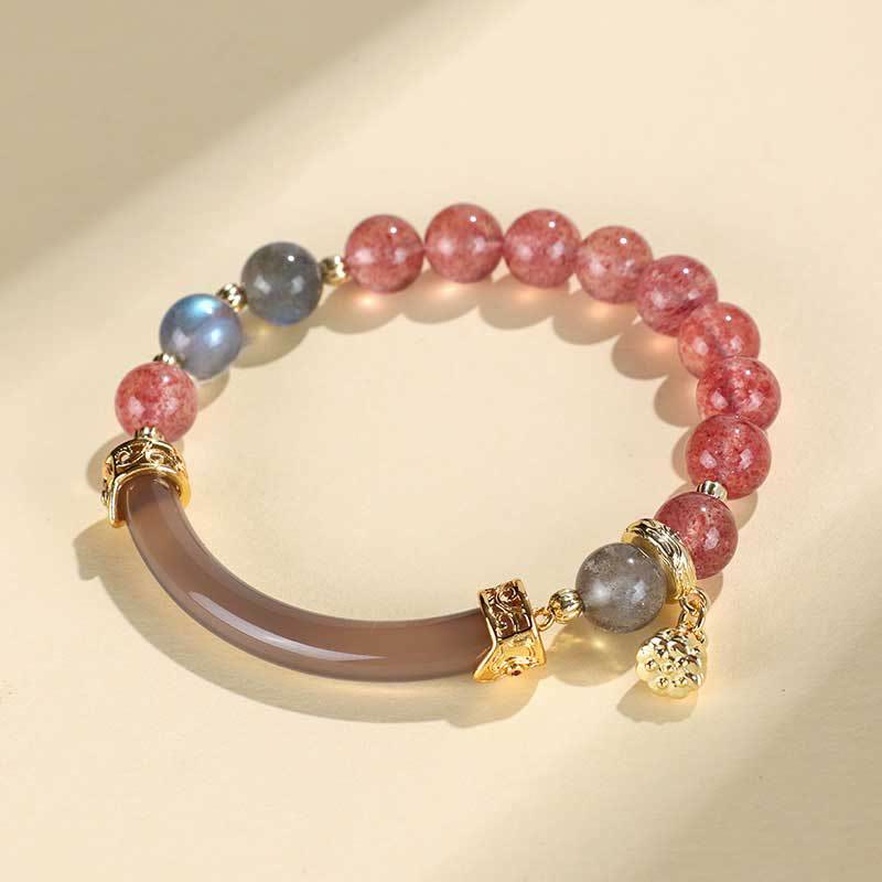 Buddha Stones Strawberry Quartz Labradorite Fluorite Pearl Cuff Half Bracelet Bangle - image 1