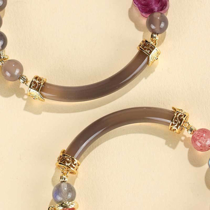 Buddha Stones Strawberry Quartz Labradorite Fluorite Pearl Cuff Half Bracelet Bangle - image 11