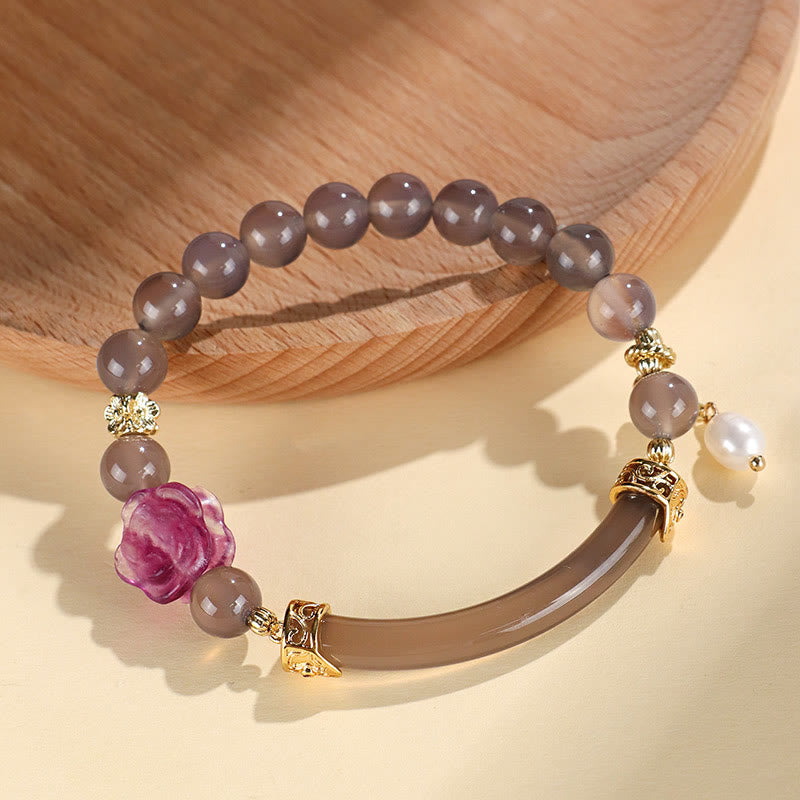Buddha Stones Strawberry Quartz Labradorite Fluorite Pearl Cuff Half Bracelet Bangle - Labradorite Fluorite Pearl(Inner Diameter: 52mm) - image 7