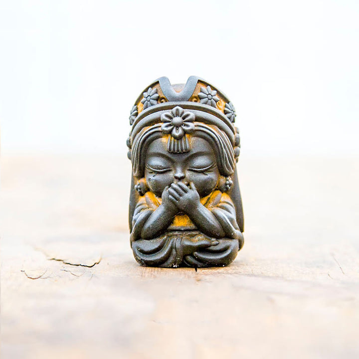 Buddha Stones Handmade Zakiram Iron Powder Rust Cast Resin Statue Zen Home Decoration - Rust Version - Don't Say 7*4*4cm - image 10