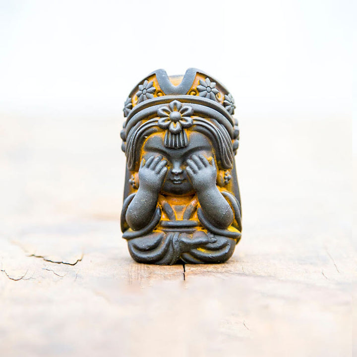 Buddha Stones Handmade Zakiram Iron Powder Rust Cast Resin Statue Zen Home Decoration - Rust Version - Don't Look 7*4*4cm - image 13