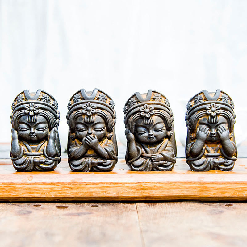 Buddha Stones Handmade Zakiram Iron Powder Rust Cast Resin Statue Zen Home Decoration - Rust Version - 4Pcs Set - image 0
