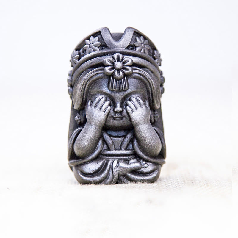 Buddha Stones Handmade Zakiram Iron Powder Rust Cast Resin Statue Zen Home Decoration - Polished Version - Don't Look 7*4*4cm - image 24