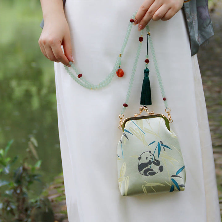 Buddha Stones Retro Chinese Embroidery Pearl Chain Crossbody Bag Shoudler Bag - image 7
