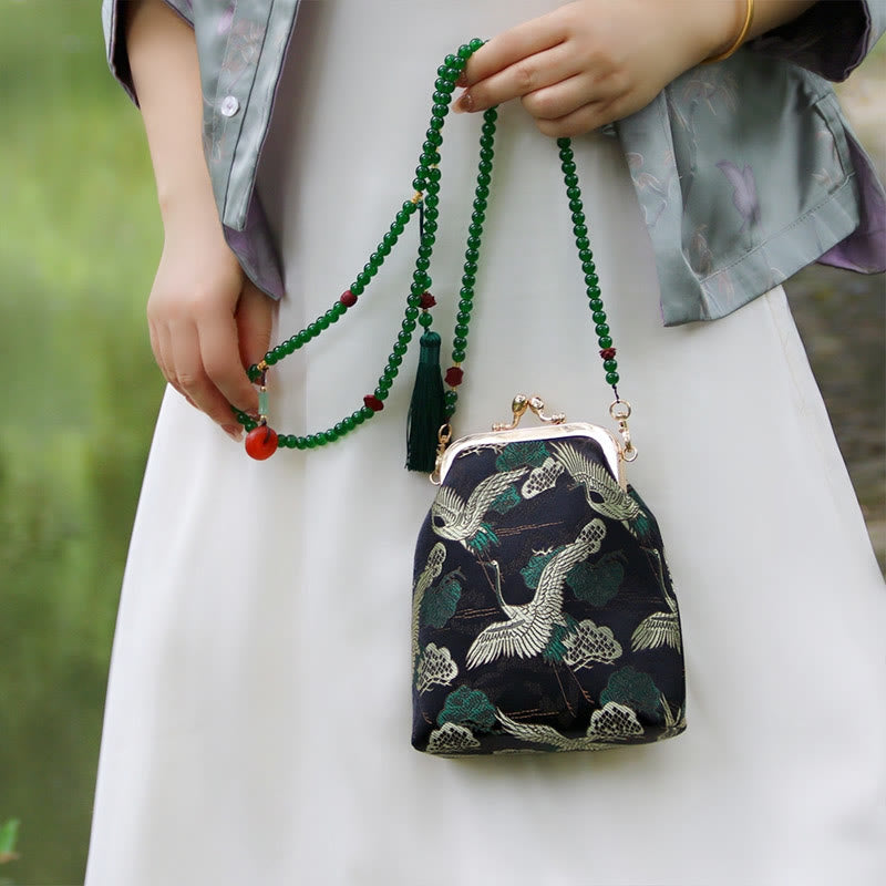 Buddha Stones Retro Chinese Embroidery Pearl Chain Crossbody Bag Shoudler Bag - image 1