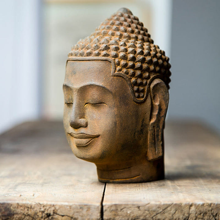 Buddha Stones Closed Eyes Contemplation Meditating Buddha Head Iron Powder Rust Cast Resin Statue Home Decoration - image 7