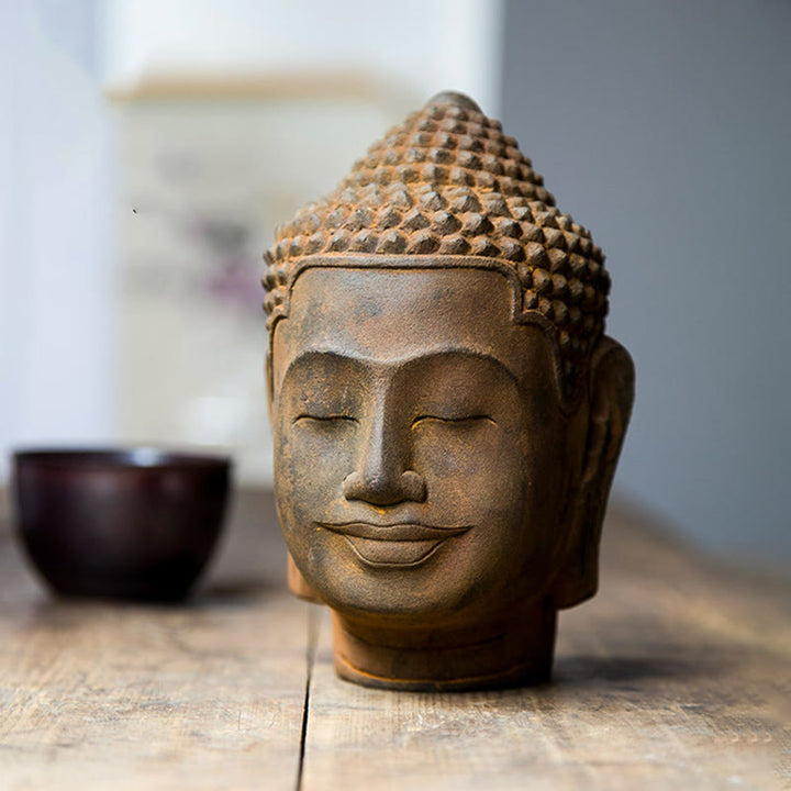 Buddha Stones Closed Eyes Contemplation Meditating Buddha Head Iron Powder Rust Cast Resin Statue Home Decoration - image 8