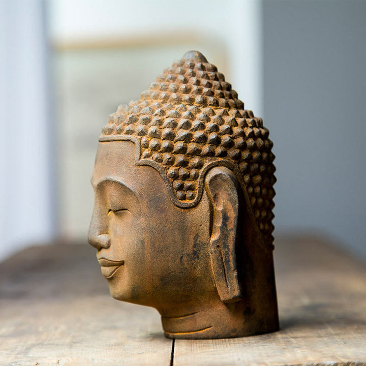 Buddha Stones Closed Eyes Contemplation Meditating Buddha Head Iron Powder Rust Cast Resin Statue Home Decoration - image 2