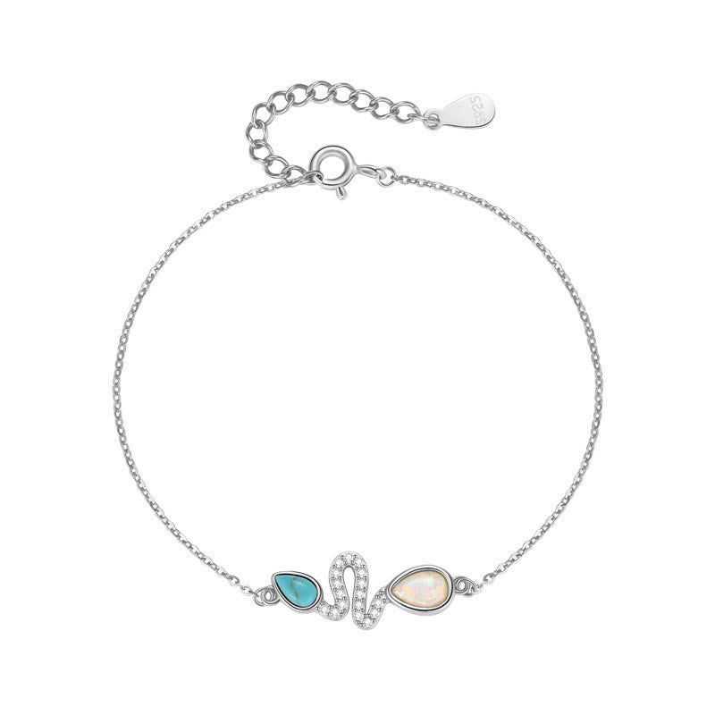 Buddha Stones 925 Sterling Silver Turquoise Opal Year Of The Snake Protection Bracelet - image 8