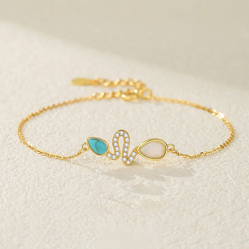 Buddha Stones 925 Sterling Silver Turquoise Opal Year Of The Snake Protection Bracelet - 925 Sterling Silver Plated 18K Gold - image 0