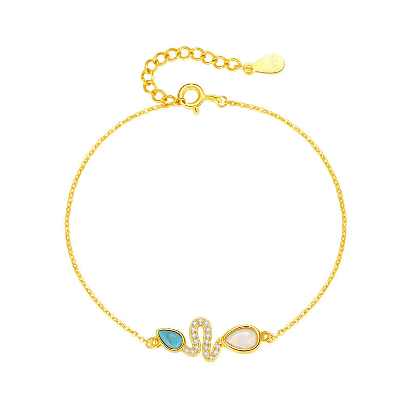 Buddha Stones 925 Sterling Silver Turquoise Opal Year Of The Snake Protection Bracelet - image 1