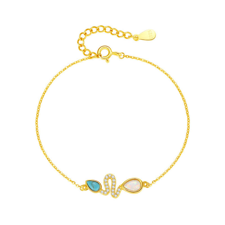 Buddha Stones 925 Sterling Silver Turquoise Opal Year Of The Snake Protection Bracelet - image 1