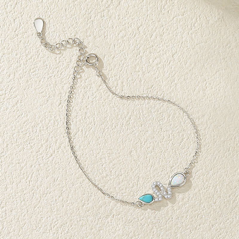 Buddha Stones 925 Sterling Silver Turquoise Opal Year Of The Snake Protection Bracelet - 925 Sterling Silver Plated Platinum - image 7