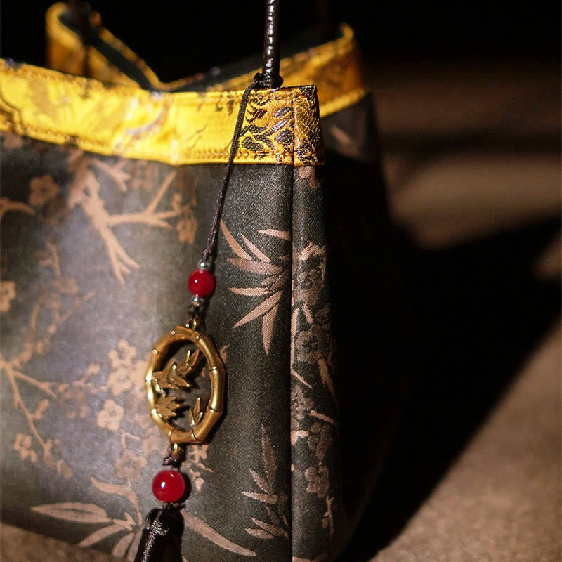 Buddha Stones Plum Flower Bamboo Branches Embroidery Tassel Xiangyunsha Silk Shoulder Bag Hangbags - image 9