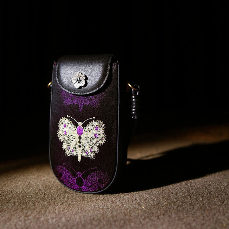 Buddha Stones Retro Flower Butterfly Leaves Branches Song Brocade Shoulder Bag Hangbags - image 1