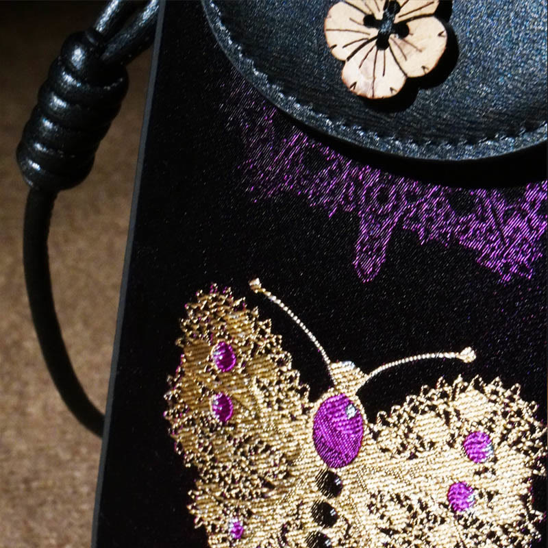 Buddha Stones Retro Flower Butterfly Leaves Branches Song Brocade Shoulder Bag Hangbags - image 7