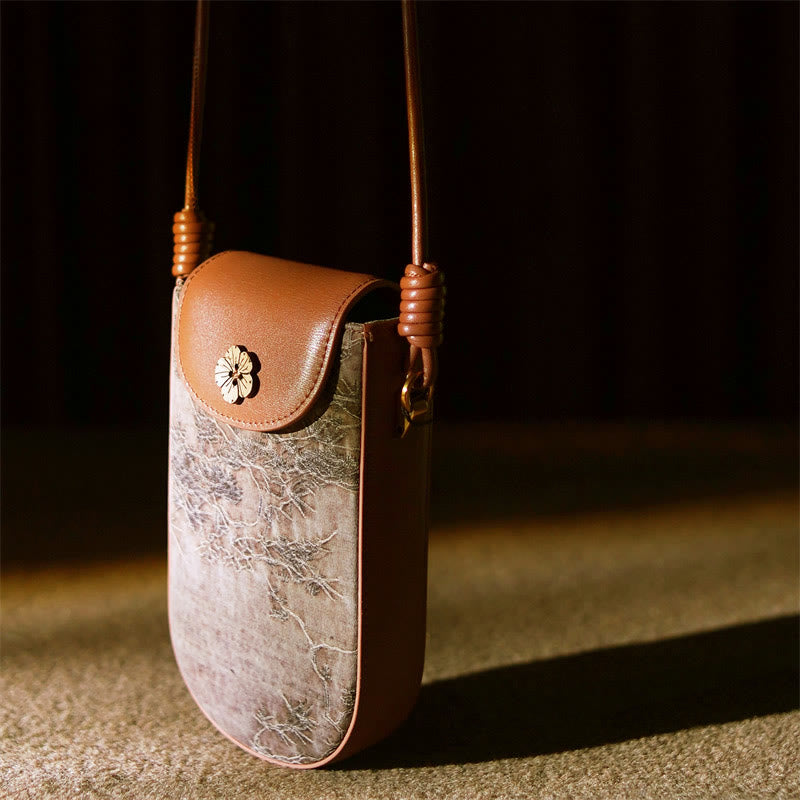 Buddha Stones Retro Flower Butterfly Leaves Branches Song Brocade Shoulder Bag Hangbags - DarkOrange Branches Flower 12*20*4cm - image 8