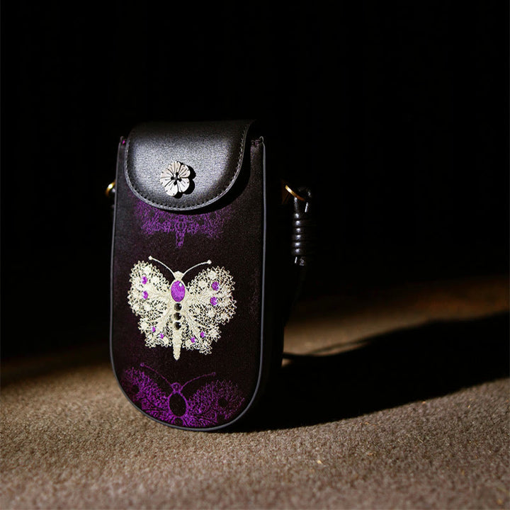 Buddha Stones Retro Flower Butterfly Leaves Branches Song Brocade Shoulder Bag Hangbags - image 2